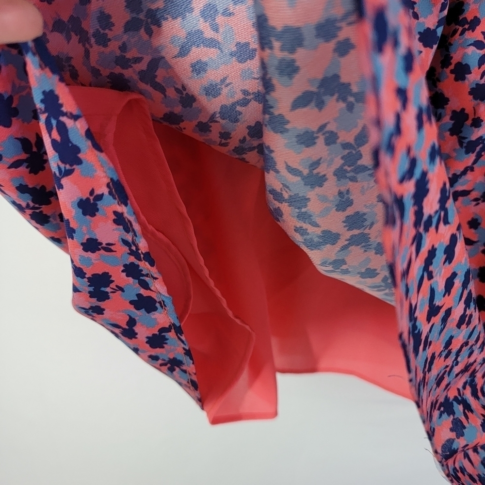 Parker Women Pink/Navy Floral Mini Dress Sz L Cottagecore Boho Praire Party - Picture 8 of 12